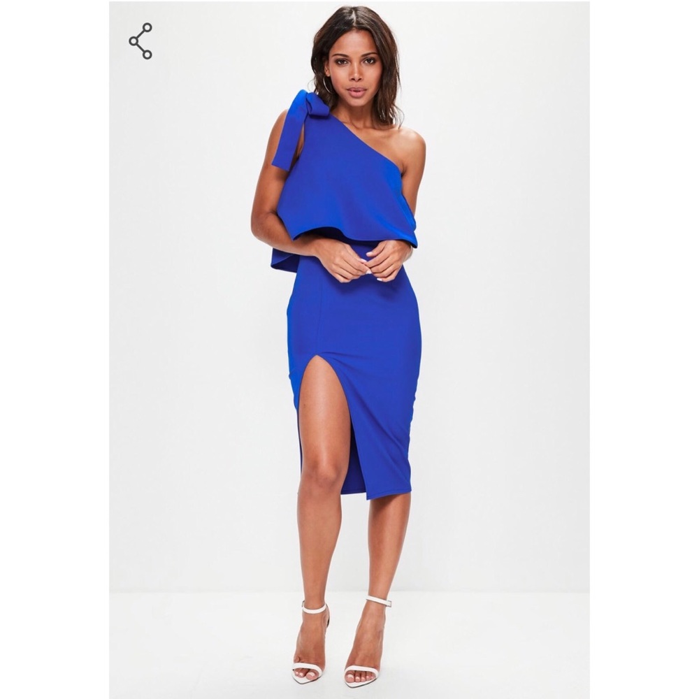 Blue One Shoulder Midi Dress